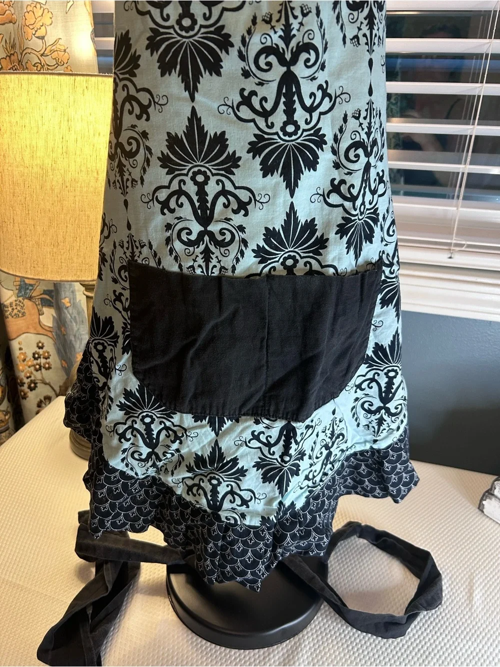 Flirty Aprons Original Aqua Damask 100% Cotton Ruffle Apron